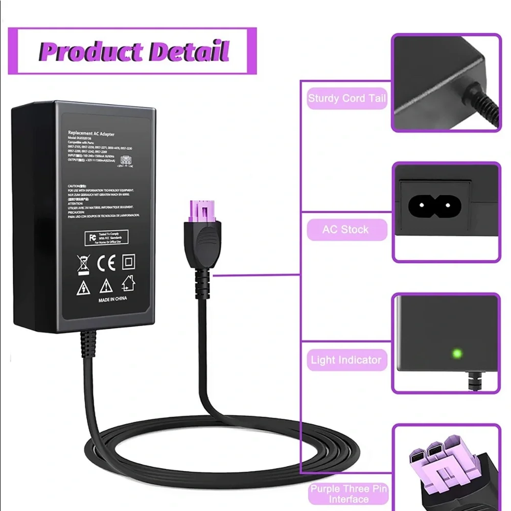 Hp printer Charger color black with on plug purple